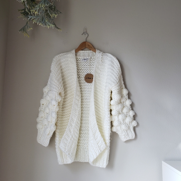 ❗SOLD❗Pom Sleeve Knit Cardigan Sweater - Picture 13 of 14